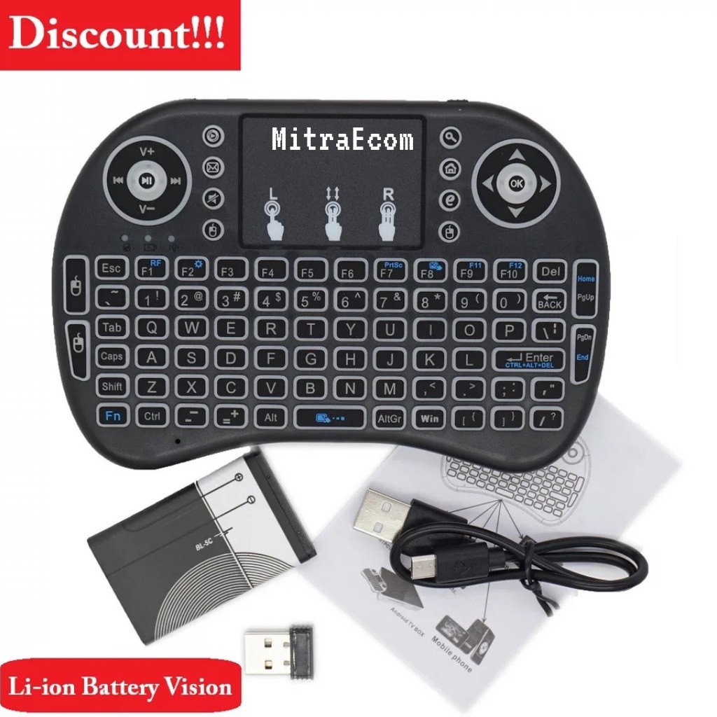 Mini Keyboard Wireless i8 backlite 7 Colour Wireless Mouse Touchpad tanpa kabel / Nirkabel