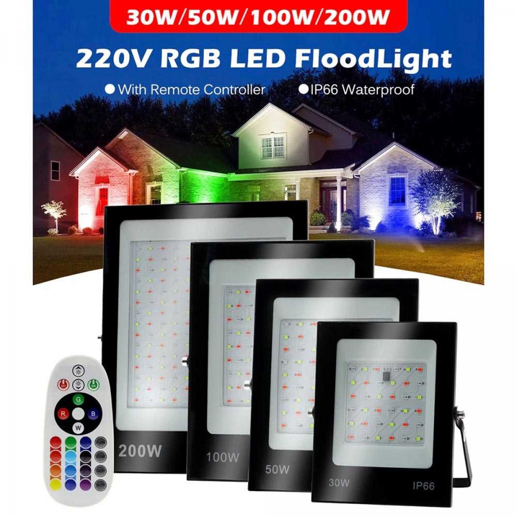 Lampu Sorot LED Hias Dekorasi Flood Light RGB Waterproof Remote 220V