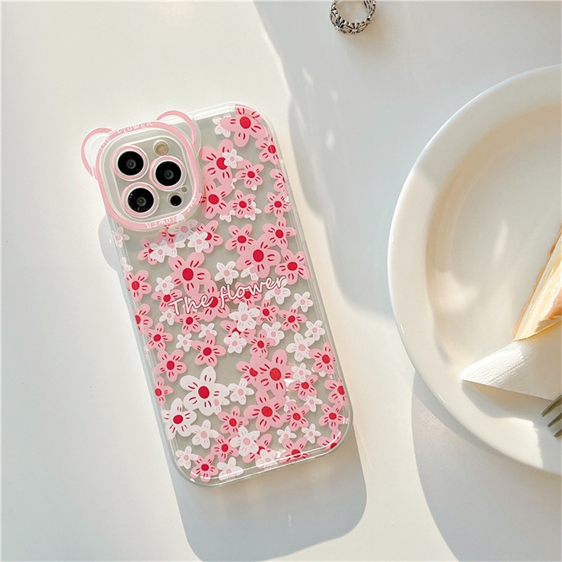 Soft Case Silikon TPU Motif Bunga Pink Untuk iPhone 13 12 11 Pro Max X Xr Xs Max SE 2020 8 7 6 6s Plus