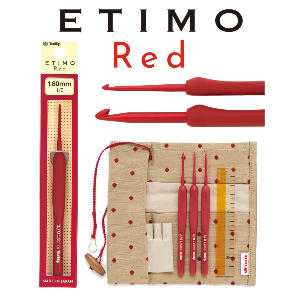 Hakpen (Alat/Jarum Rajut) Tulip ETIMO RED Crochet Hooks With Cushion Grips - SET