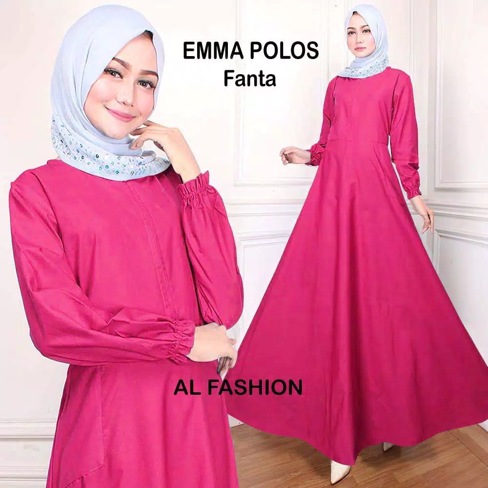 Baju Gamis Dress Wanita Muslim Kondangan Busui Polos EMMA Busui Warna PINK FANTA