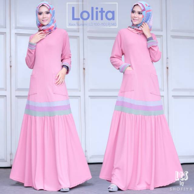 Lolita gamis bahan kaos  tsunami warna pink baby pink lavender by shofiya Shopee Indonesia