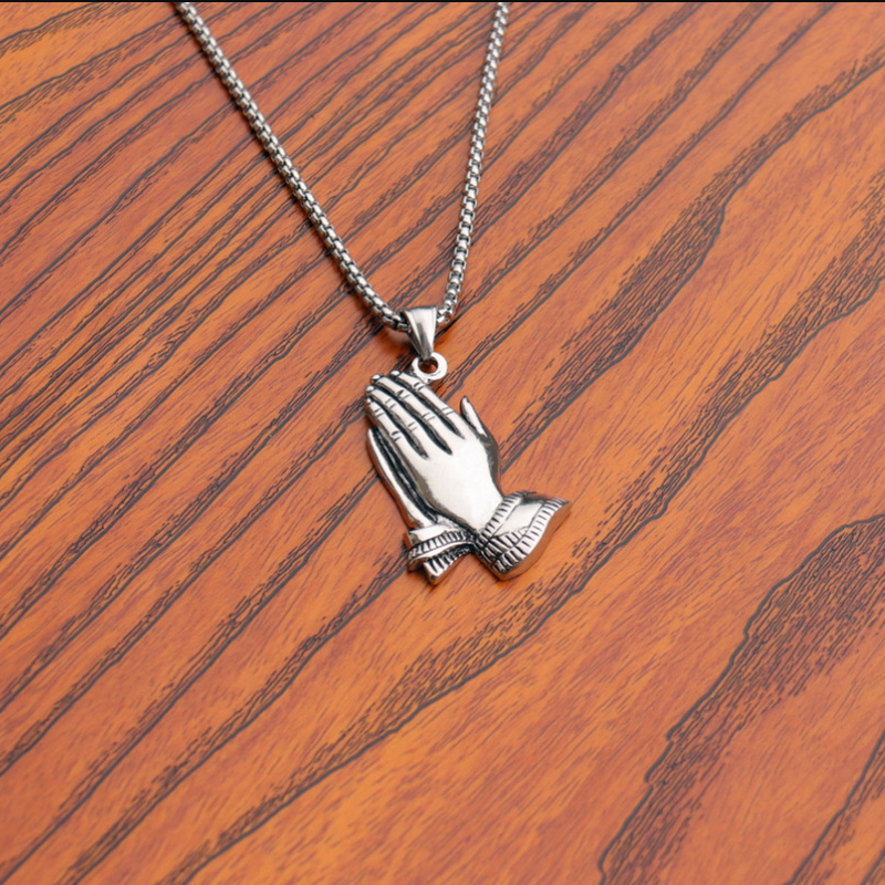 Kalung Rantai Emas 18k Liontin Tangan Berdoa Gaya Hip Hop Untuk Pria