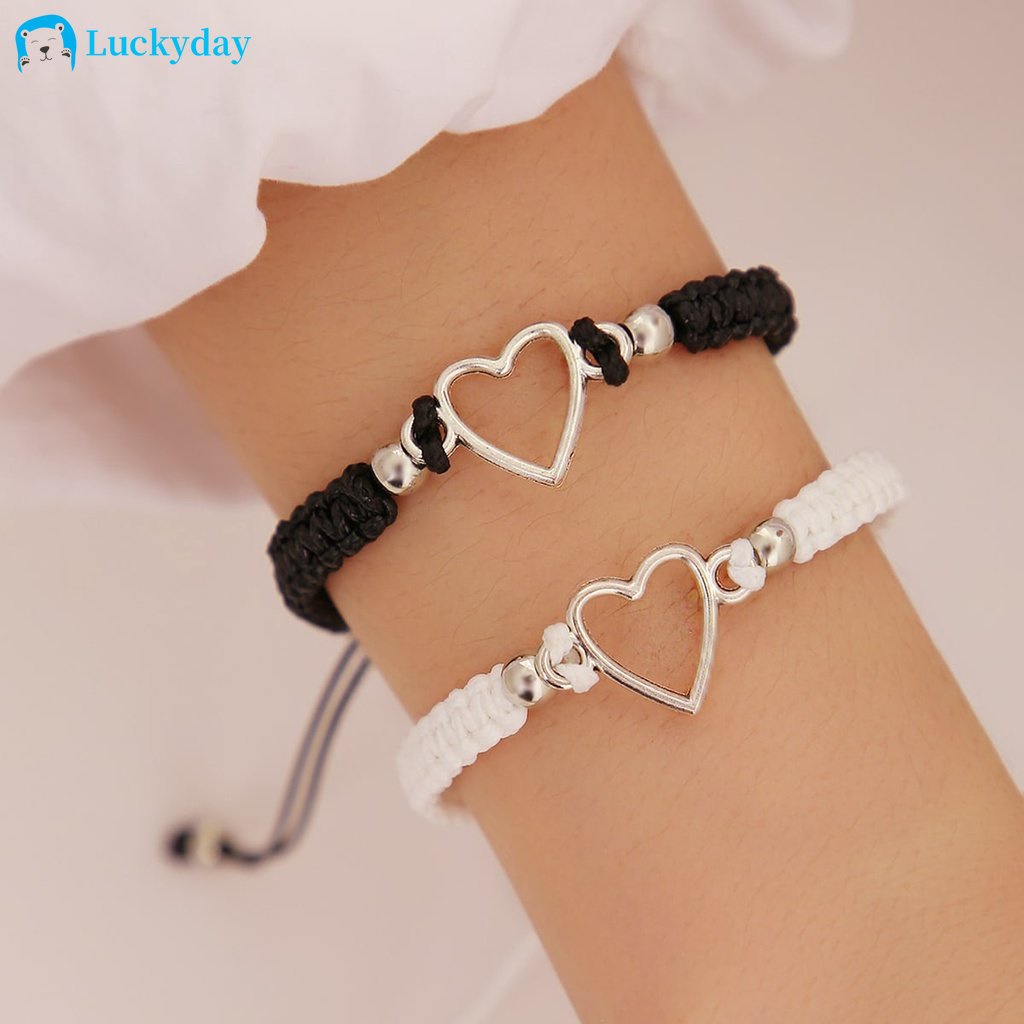 YEEZII 2pcs / Set Gelang Tangan Pasangan / Pria / Wanita Desain Hati Hollow