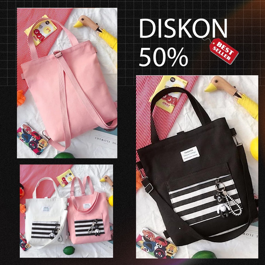 AXX | Tas Totebag Wanita Strip Korea Aesthetic Vintage Reseleting / Tas Tote bag OOTD Wanita Kanvas 
