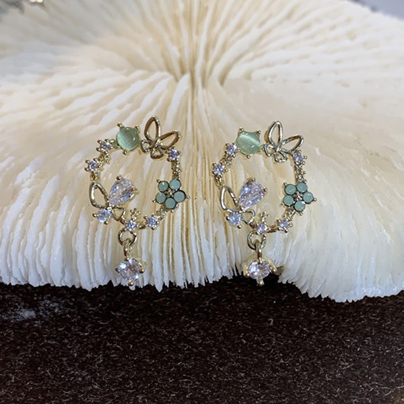 Butterfly Anting Stud Zircon Bentuk Bunga Daun Kupu-Kupu Untuk Wanita