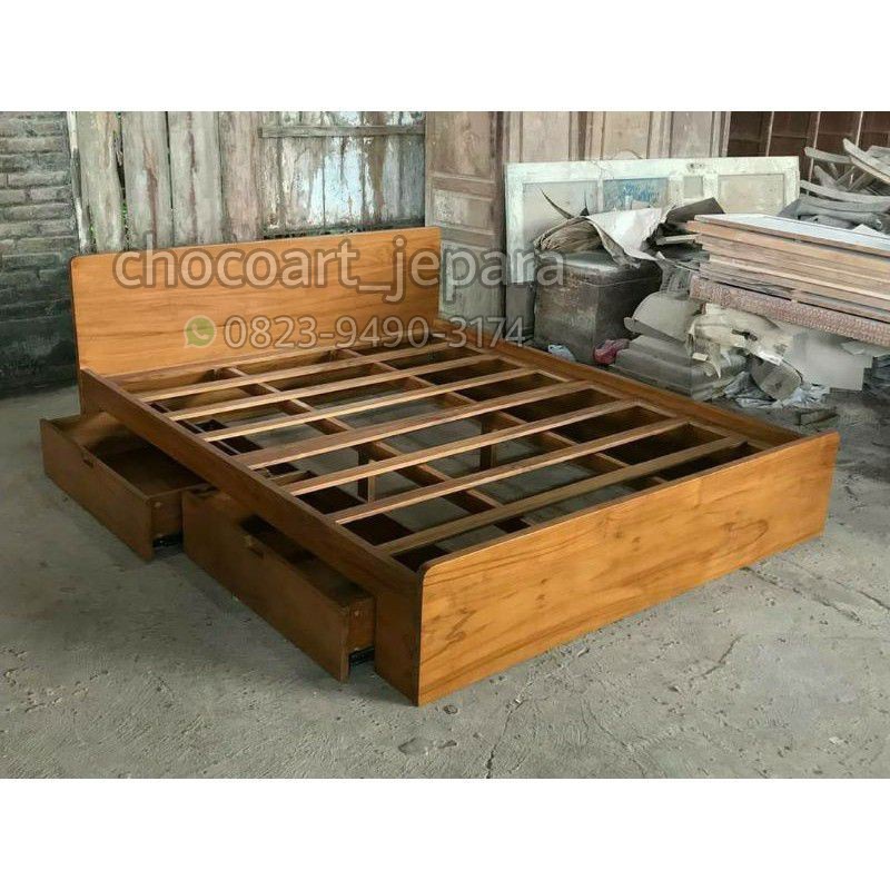 dipan jati / dipan ukir / Dipan minimalis 2 laci kayu jati / dipan ukiran jepara / dipan cantik