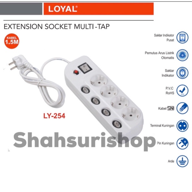 STOP KONTAK LOYAL LY 254 4 LUBANG 1,5 METER EXTENSION SOCKET MULTI TAP