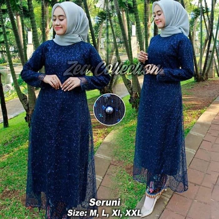 (Realpict)kebaya tile premium semi gamis seruni_Navy