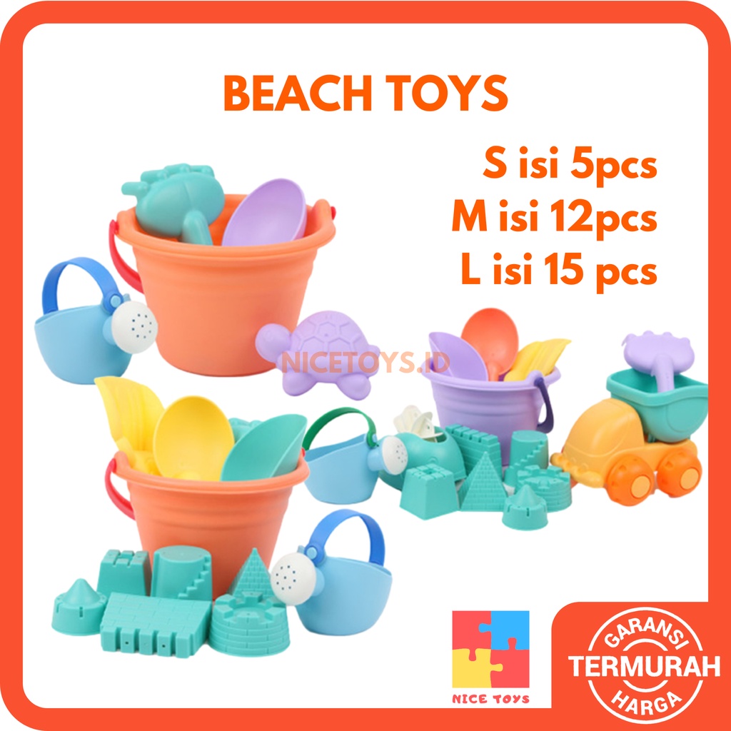 Beach Toys S M L Mainan Pantai 5pcs 12pcs 14pcs Beach Set Mainan Ember Pasir Pantai Mainan Pantai Anak Mainan Cetakan Pasir Mainan Pasir Anak