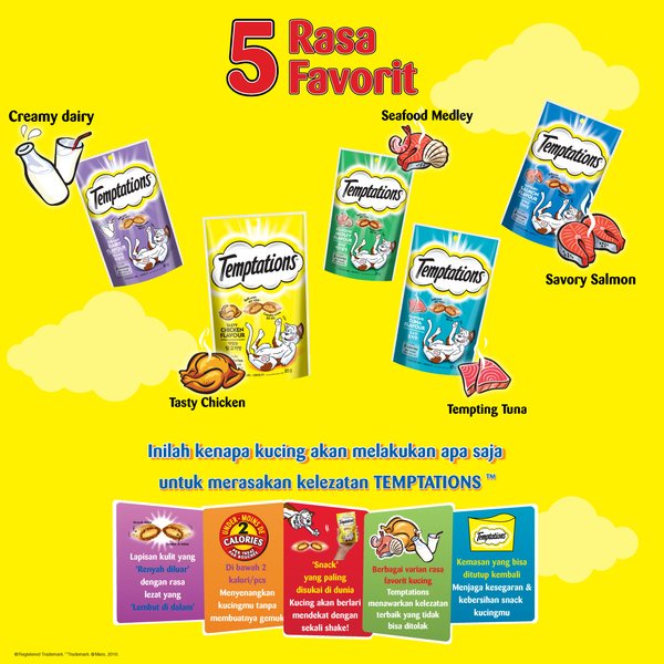 Snack kucing temptations all varian 75gr / TEMPTATION 75G / TEMPTATIONS 75GR / TEMPTATIONS CHICKEN / SNACK KUCING