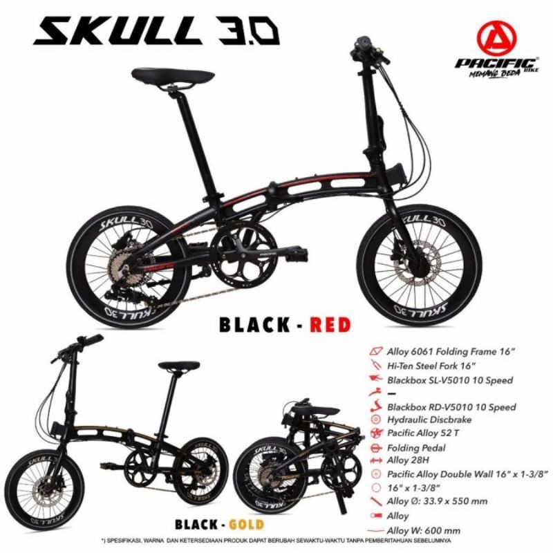 Sepeda Lipat 16Inch Pacific Skull Alloy 10Speed (Gosend/Grab)