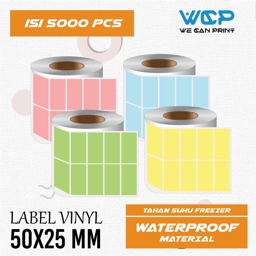

Stiker Label Vinyl Waterproof 50x25 mm Sticker Yupo 50 x 25 mm isi 5000 pcs