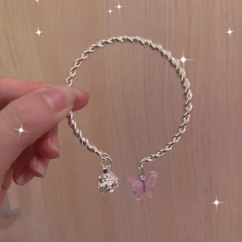 Gelang Tangan Silver Wanita Desain Kupu-Kupu Biru Gaya China Korea