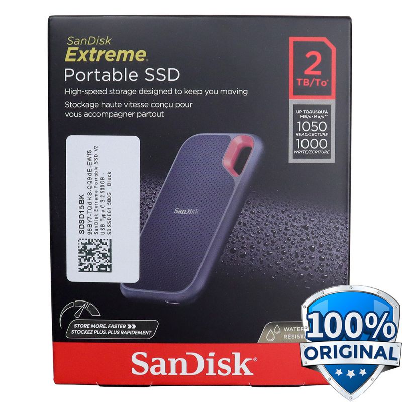 SanDisk Extreme Portable SSD V2 USB Type C 3T - SDSSDE61-2T00 - Black