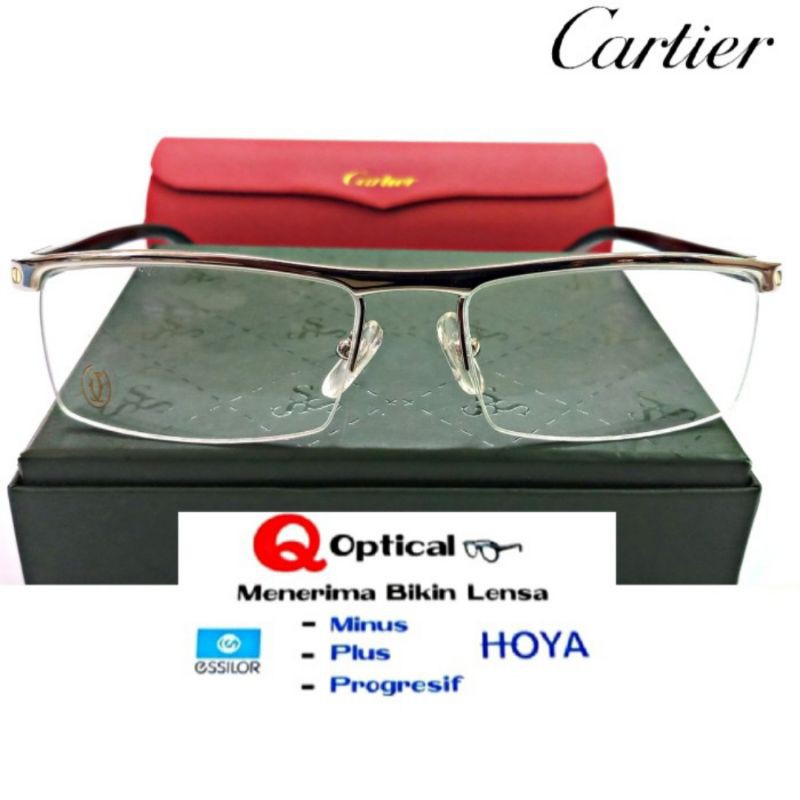 Kacamata Frame Pria Cartier T8100815 C8 Titanium Half Silver Model Elegan