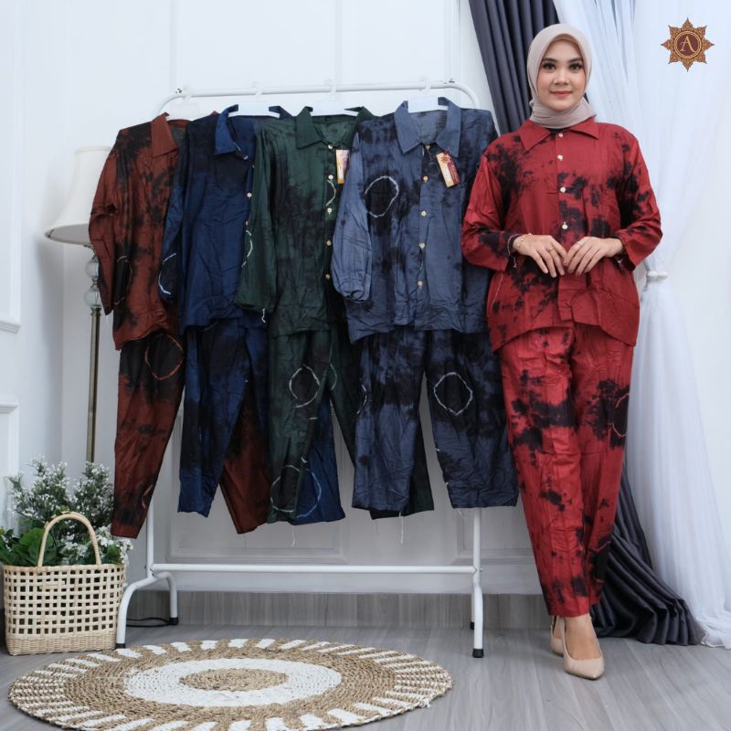 SETELAN CELANA/ SETELAN DASTER KEMEJA/ BABYDOL SETELAN CELANA/ ONE SET MOTIF KEKINIAN/SETELAN WANITA-1