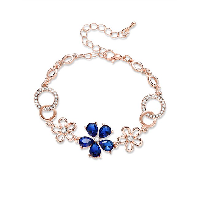 LRC Gelang Tangan Fashion Sapphire Blue Hollow Out Flowers Decorated Bracelet