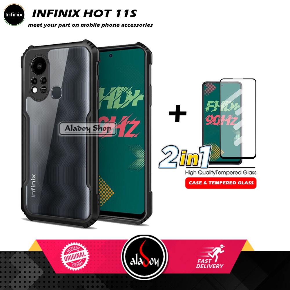 PAKET 2 IN 1 Case Infinix Hot 11S Armor Fusion Transparent Prmium Casing Free Tempered Glass