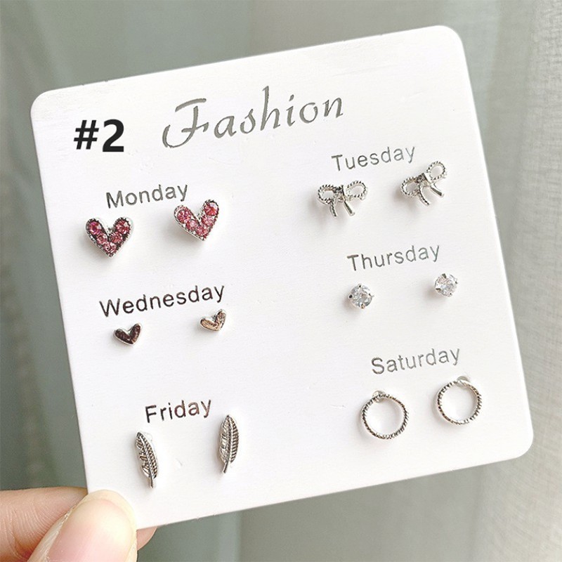 6pcs / Set Anting Stud Hias Mutiara Kristal Gaya Korea Untuk Perempuan