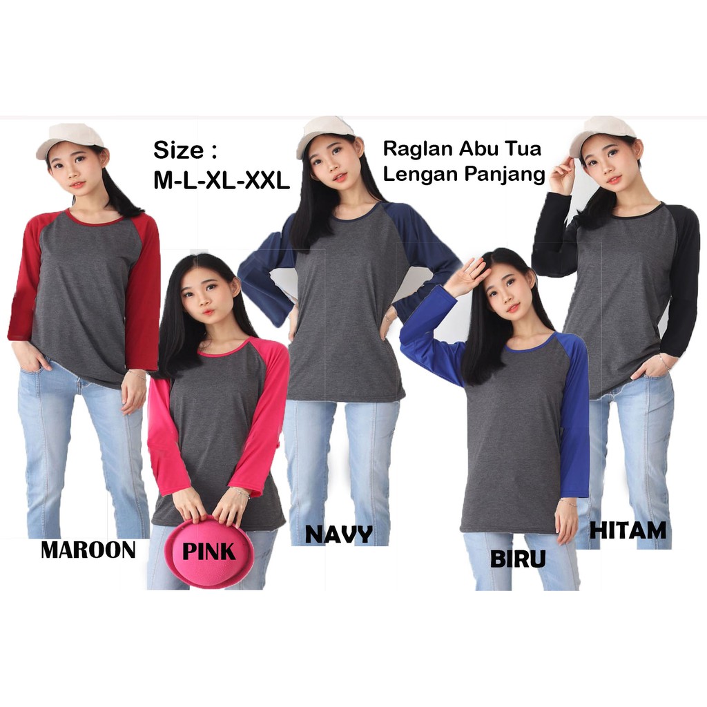 Kaos raglan Abu Tua polos | Lengan Panjang | Ukuran M-L-XL-XXL