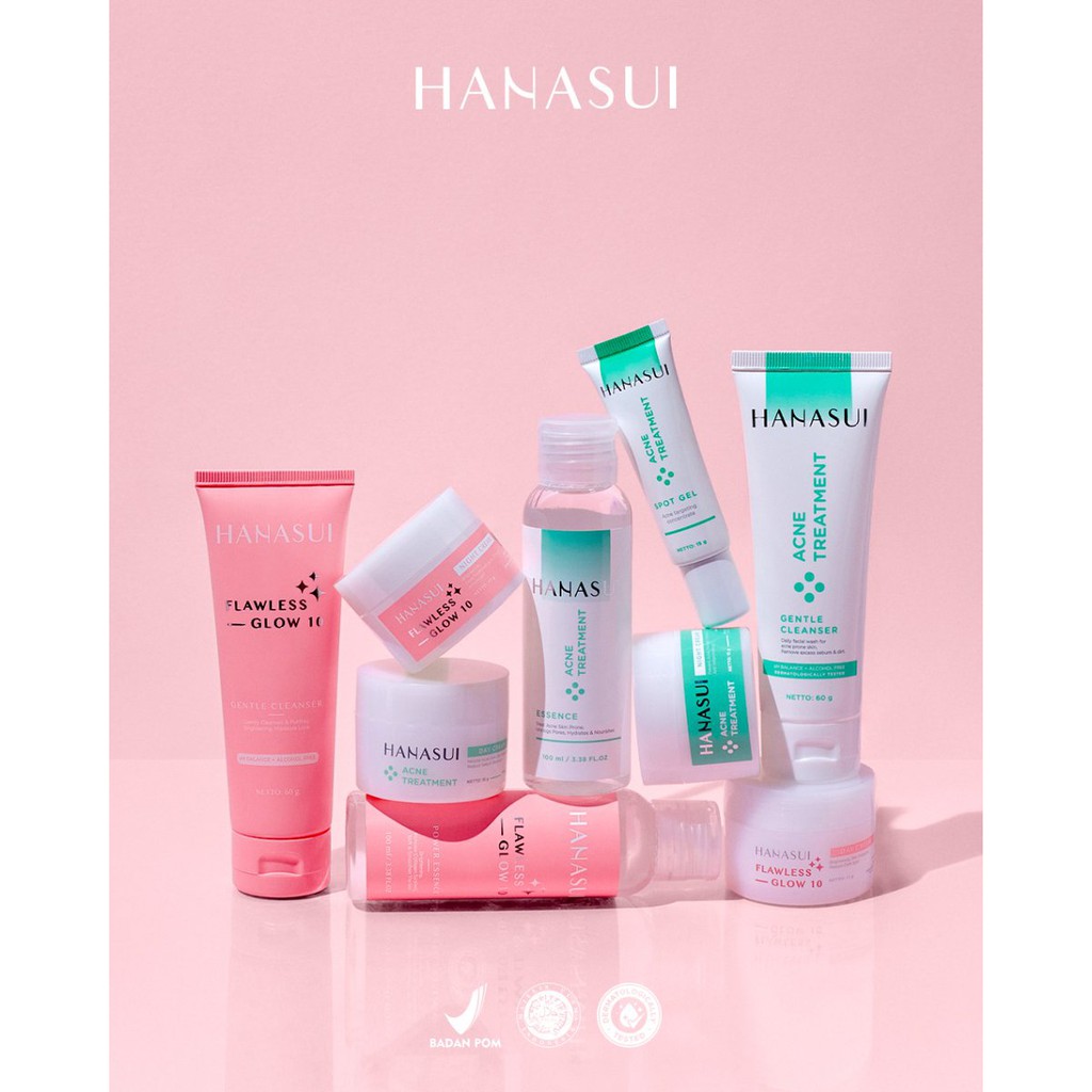 Paket Skincare Hanasui Flawless Glow 10 Series 4in1 &amp; Acne Treatment Series 5in1 | Paket Perawatan Wajah by AILIN