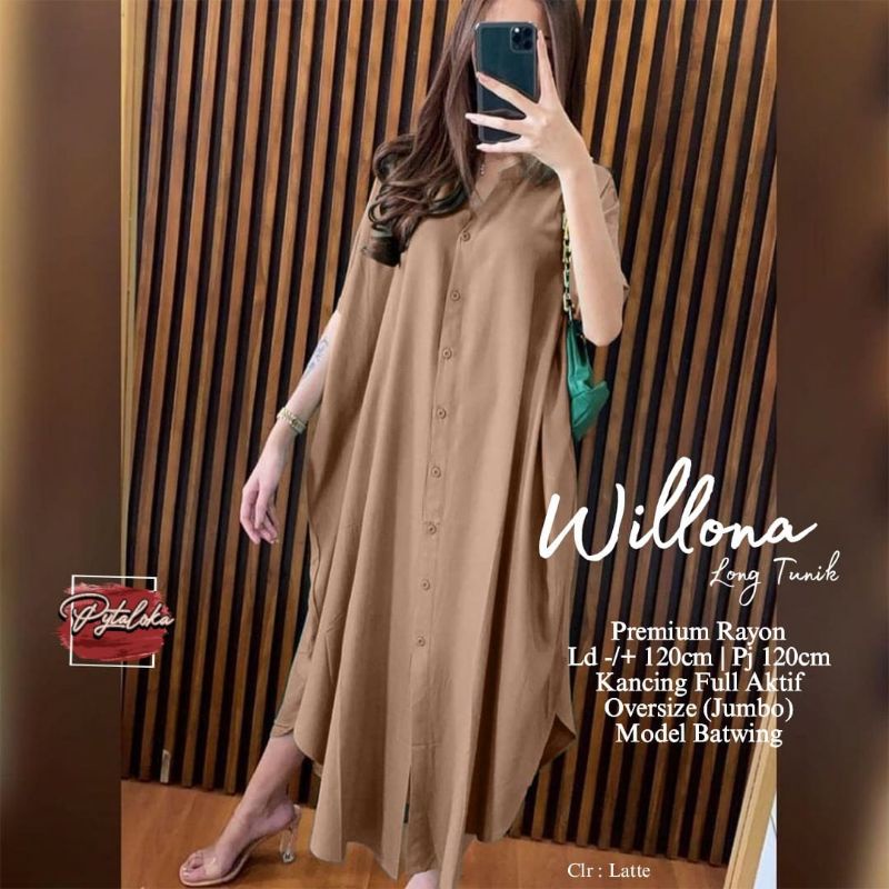 WILONA LONG TUNIK BAHAN PREMIUM RAYON LD 120cm KANCING FULL AKTIF SAMPAI BAWAH JUMBO