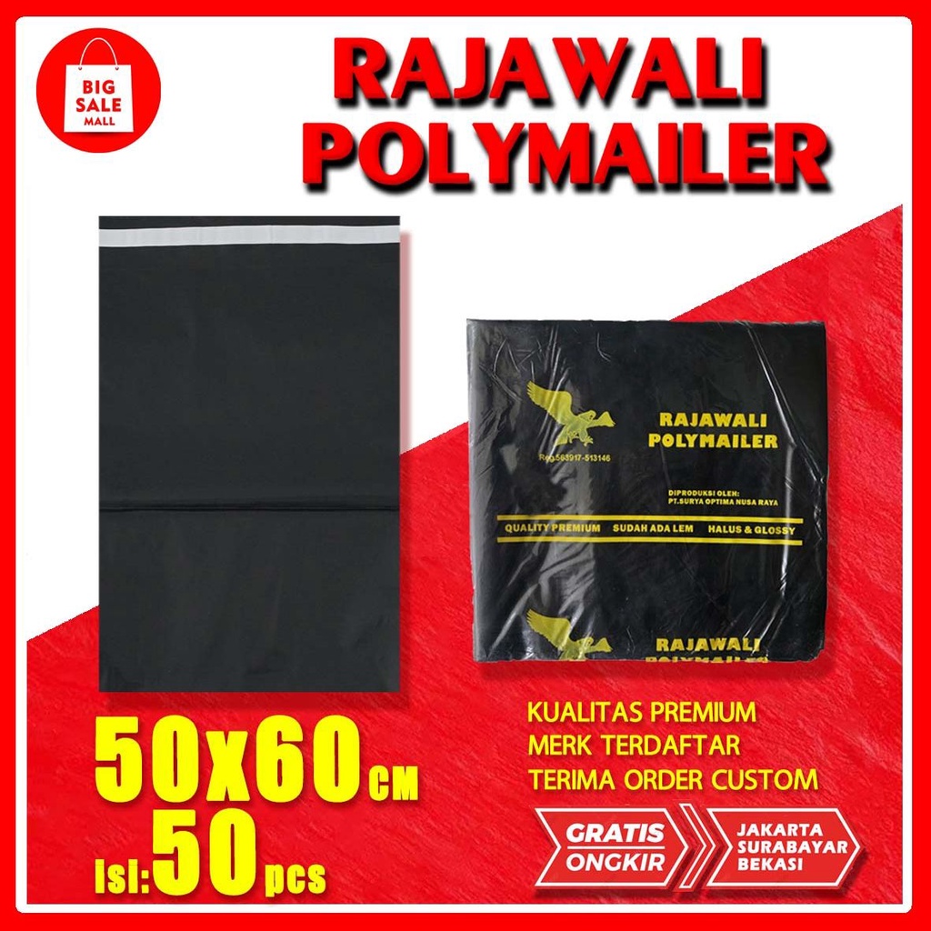 Plastik Polymailer 50x60 isi 50pcs Plastik Packing Online Shop Packing Perekat lem Tebal RAJAWALI Premium