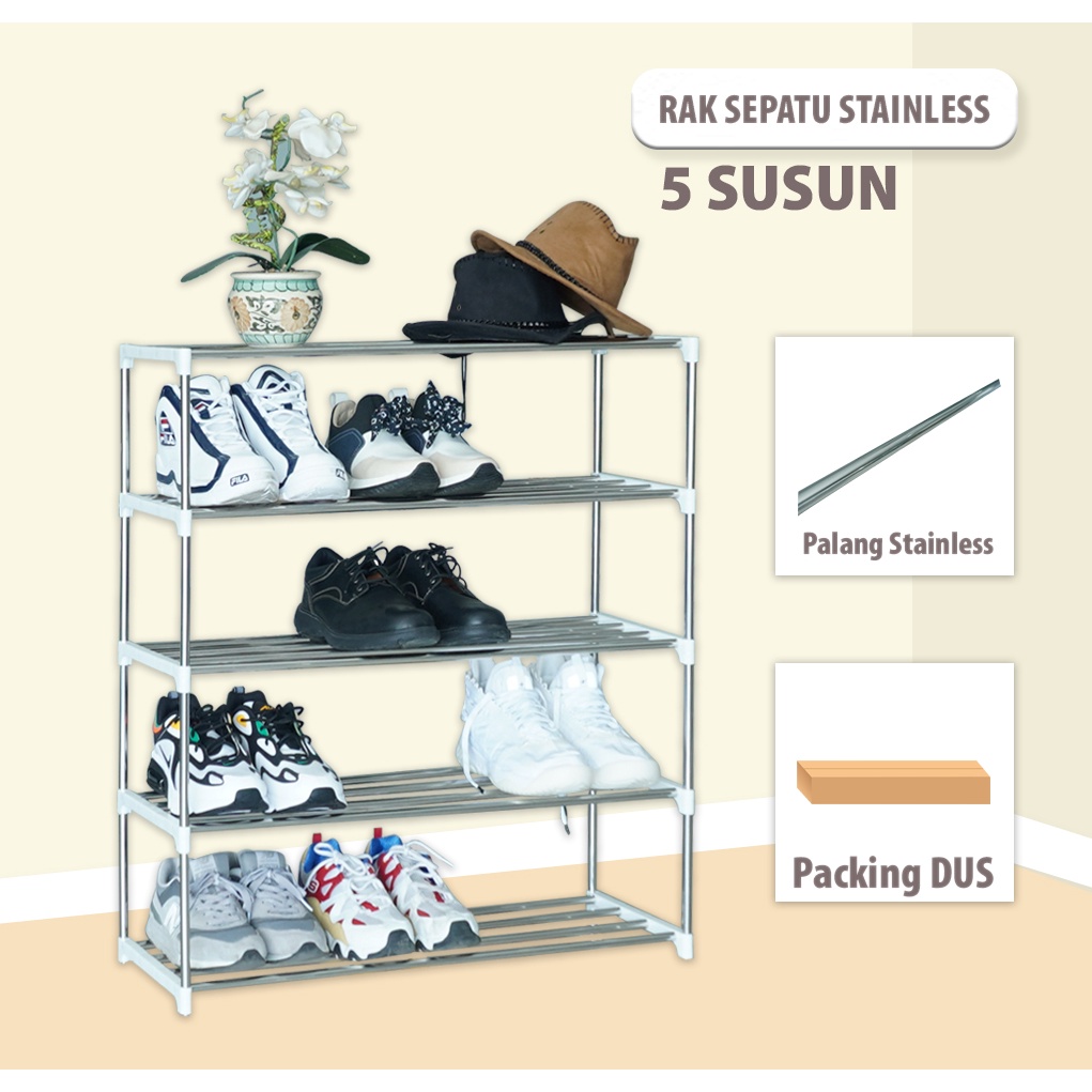 Rak Sepatu Sandal 5 Susun Stainless Besar Portable Multifungsi