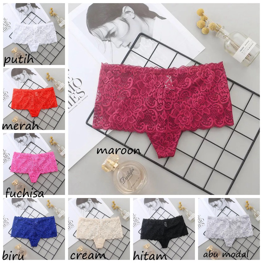 (COD) Celana Dalam Wanita Sexy Transparan boxer Seamless G string Motif C211