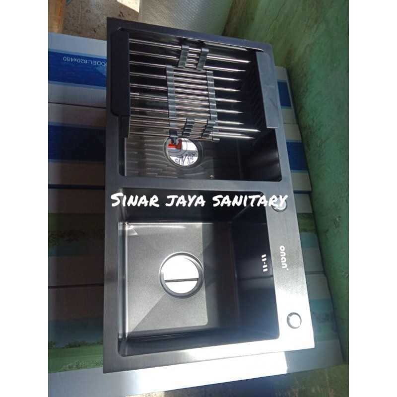 Kitchen sink ONAN hitam 8245 &quot; ORIGINAL &quot; / bak cuci piring dua lobang ONAN black