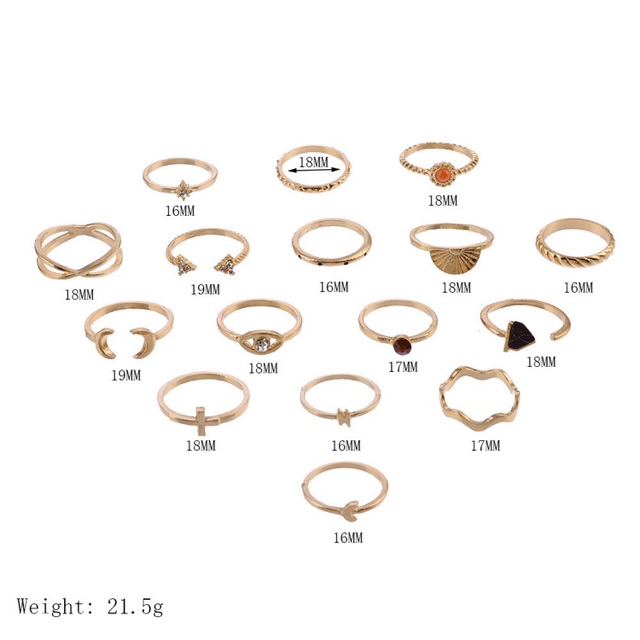 Ark.co - Uranus Oceania 19 pcs set rings cincin tumpuk etnik silver gold