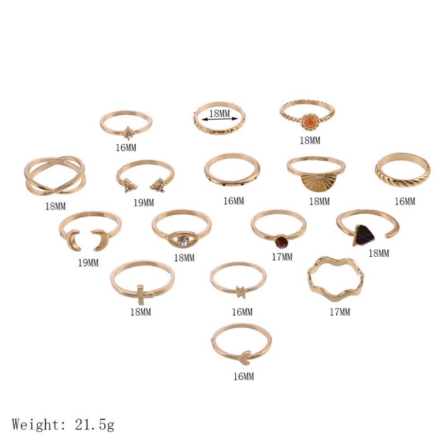 Ark.co - Uranus Oceania 19 pcs set rings cincin tumpuk etnik silver gold