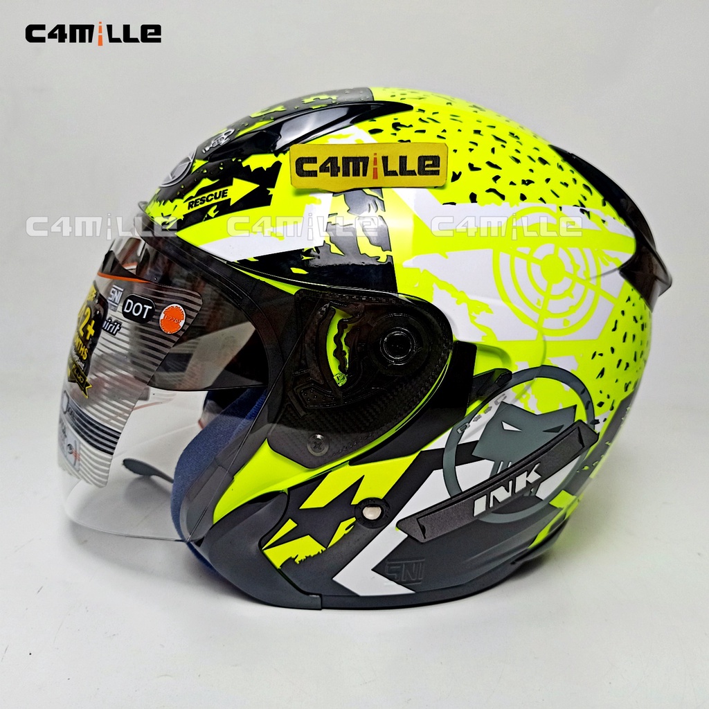 HELM INK METRO 2 SUPER FLUO #3 YELLOW FLUO DOUBLE VISOR HALF