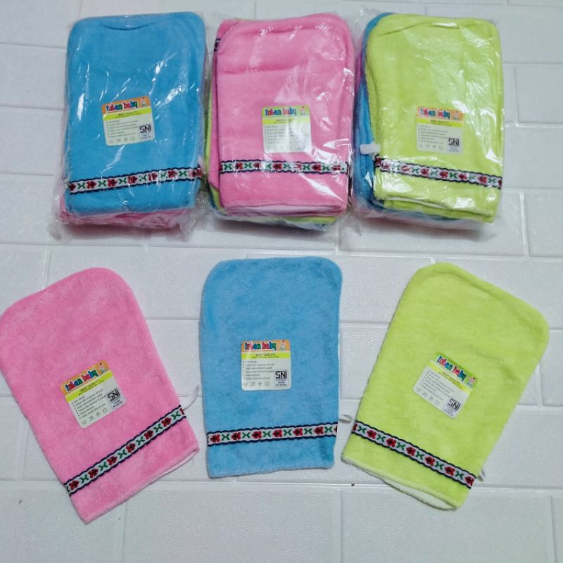 PROMO !!! 12PCS WASHLAP BAYI HANDUK MODEL JARI WARNA BIRU/ KUNING/PINK