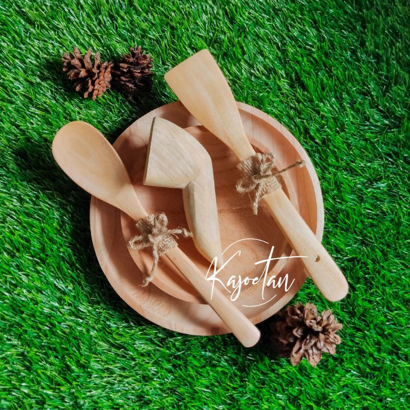 Agung Hampers - Cobek Kayu Besar, Cobek Kayu Kecil, Ulekan Kecil, Entong/Spatula Mini Kayu