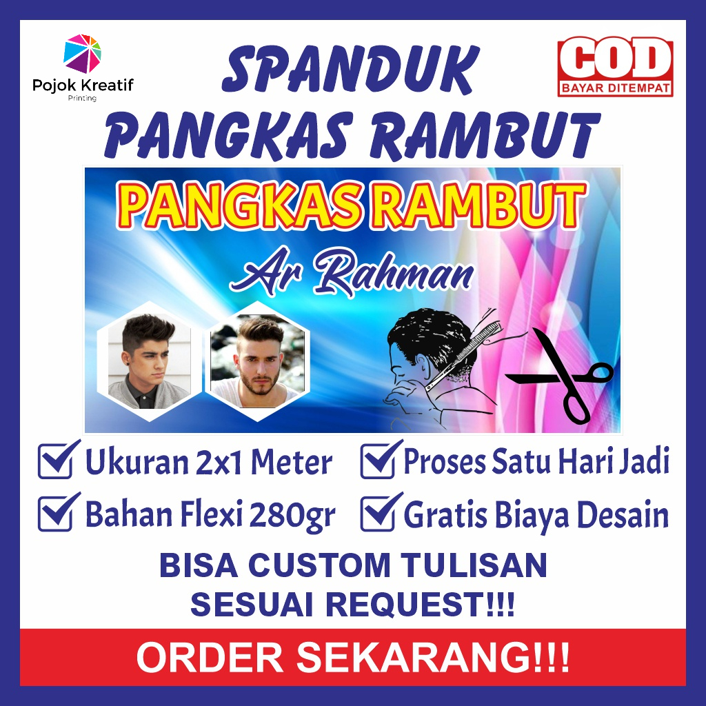 Spanduk Sepanduk Banner Baner Bener Backdrop Plang Promosi Usaha Cukur Pangkas Rambut Pria Ukuran 20