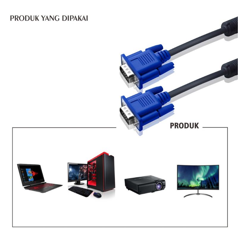 Kabel VGA Monitor LCD / VGA To VGA Panjang Kualitas Bagus