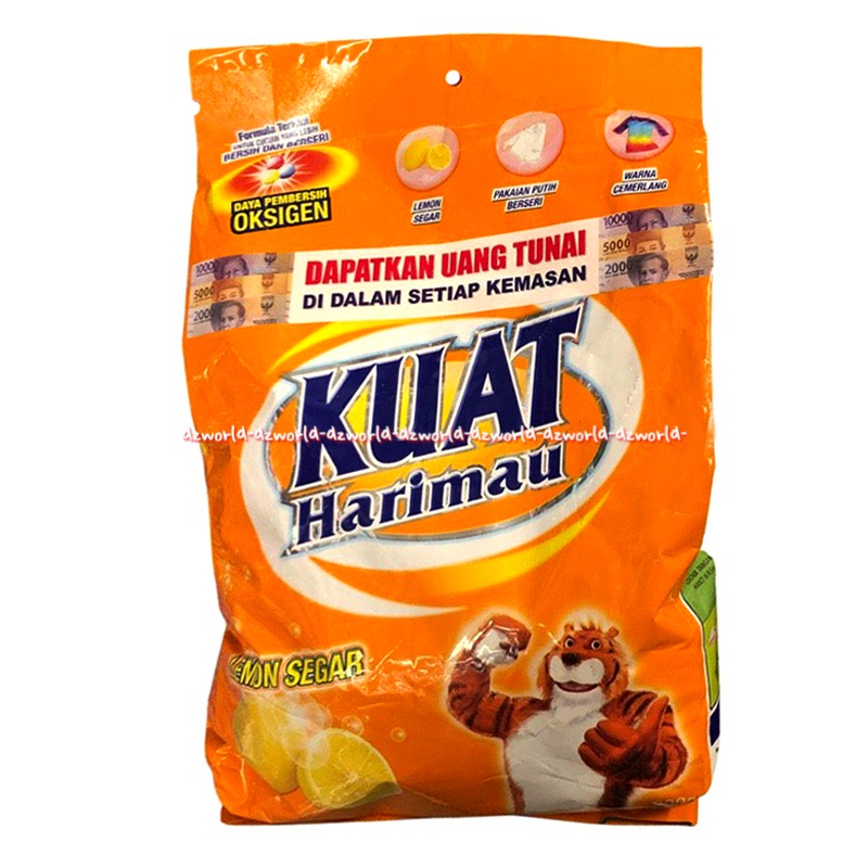 Kuat Harimau 800gr Powder Detergent Lemon Segar Detergen Sabun Cuci Bubuk Daya Pembersih Oksigen Sabun Cuci Baju Pakaian Putih Berwarna 800 gr