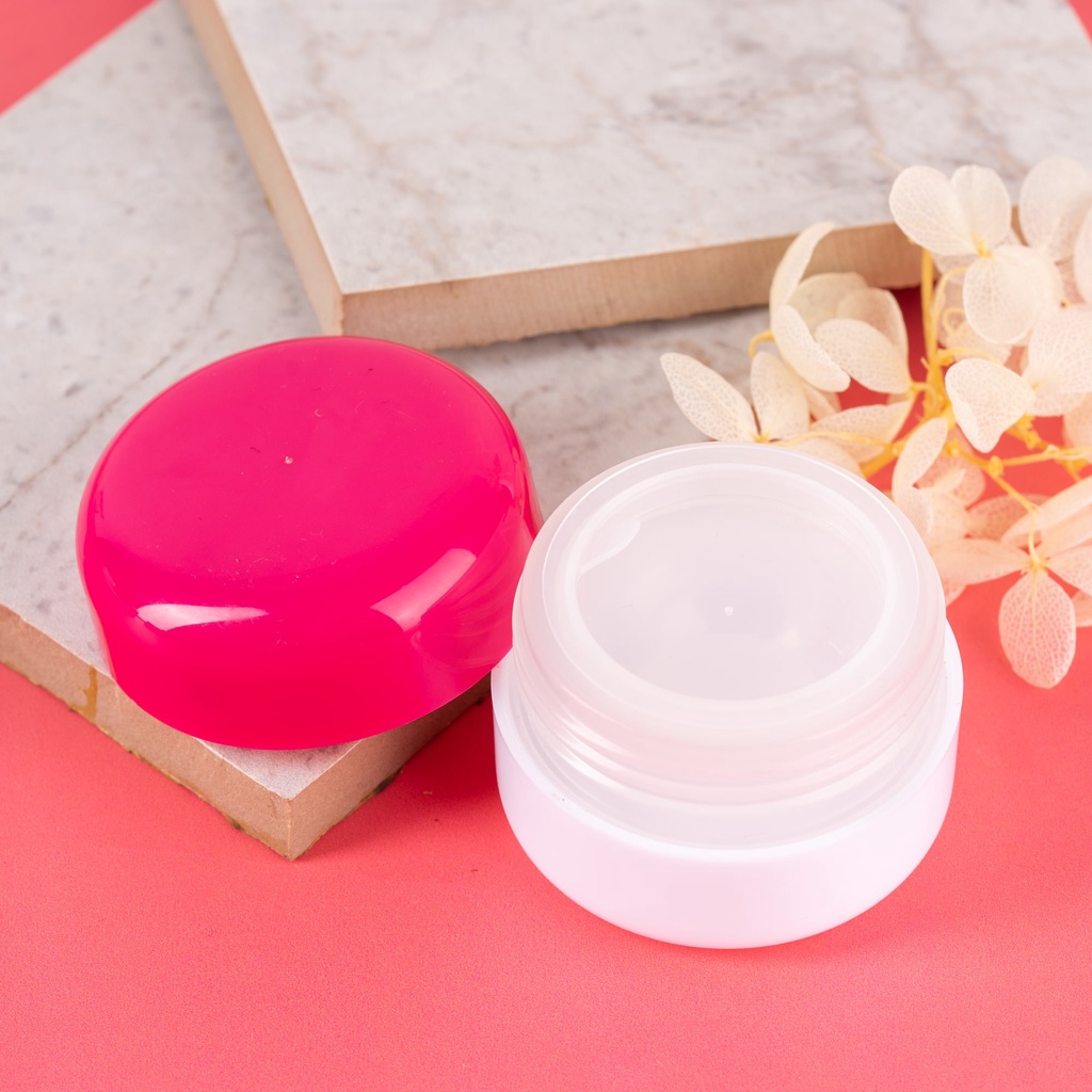 Pot Gaya Cream 9Gr Putih Opek Tutup Pink Magenta Polos/Wadah/Kemasan Pot Kosong Kosmetik