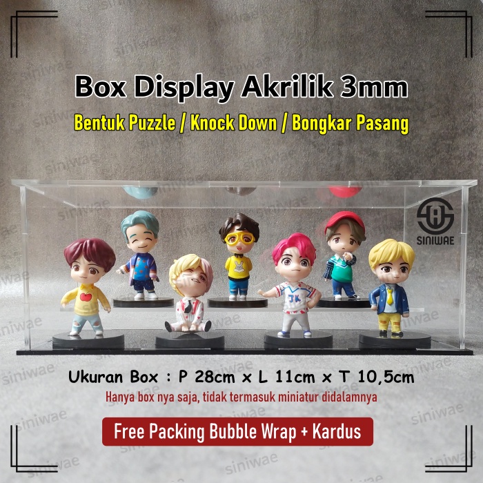 Kotak Akrilik BTS Tiny Tan Box Display Tingkat Acrylic Tebal 2mm 3mm Diecast Puzzle Bongkar Pasang Miniatur