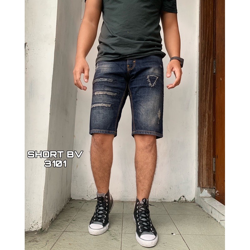 Celana pendek sobek pria ripped jeans Black Viper short jeans import terbaru termurah terpopuler korean style