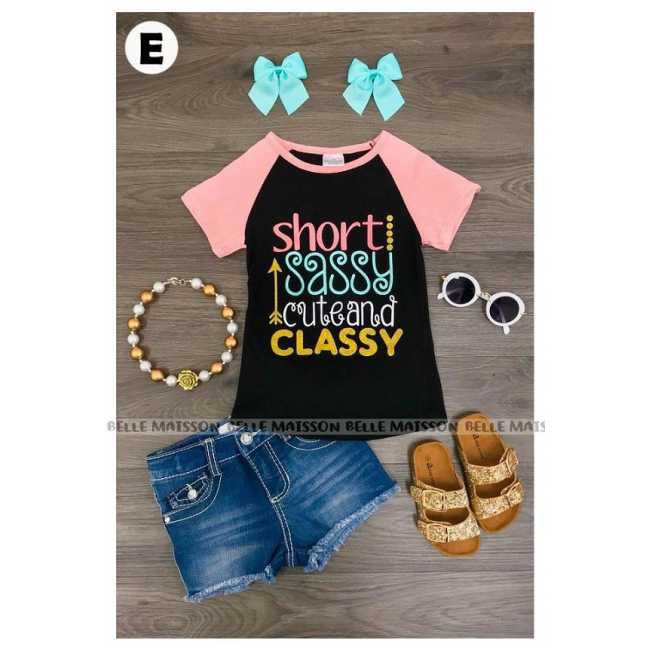 Pakaian Setelan Anak Perempuan Celana Jeans Pendek Teenager Keren Kaos Pink Classy Impor Branded