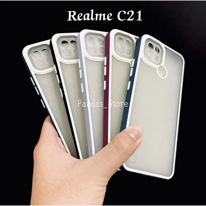 Pro Hybird Realme C21 Softcase Halus dan Elegan / Pinggiran Garis Putih Keren (Pandas)