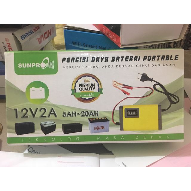 Charger Casan Aki motor mobil Pengisi Daya Baterai Portable SUNPRO 12V 5A 20AH 80AH