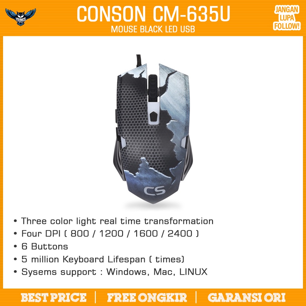 Gaming Mouse Conson CM-635U USB Led Light / cm635u cm635 cm-635 u