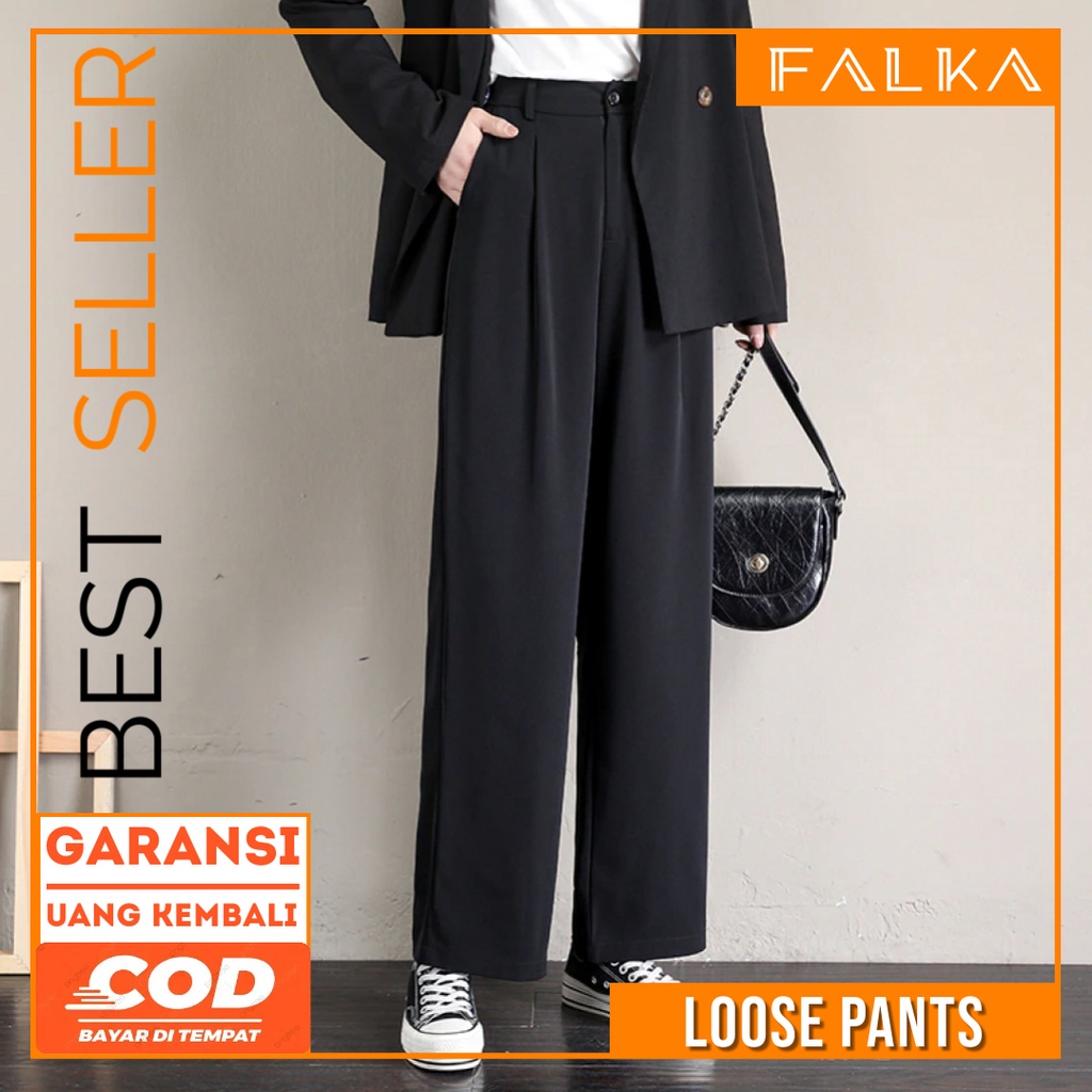 Celana Kulot Loose Pants HW Highwaist Cullote Pants Wanita Wide Leg Kaki Lebar