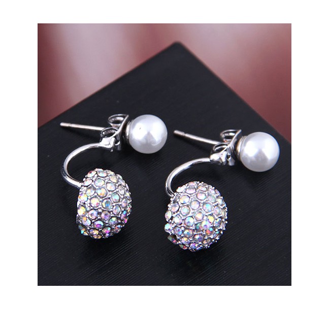 LRC Anting Tusuk Fashion Silver 925 Silver Needle With Zirconium Beads A59424