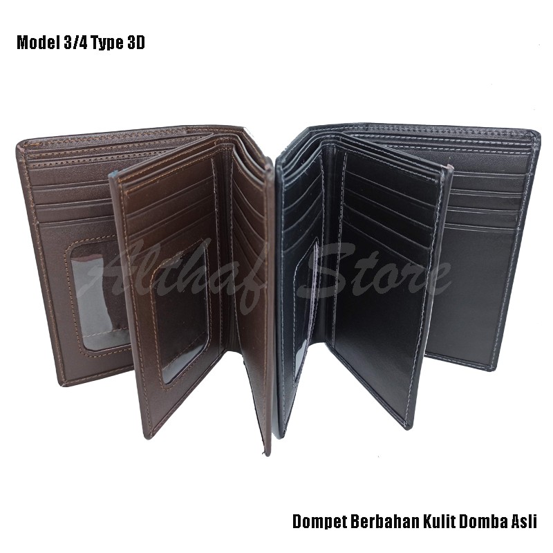 AL-Leather Dompet Pria Kulit Asli Panjang 3/4 Hitam Coklat