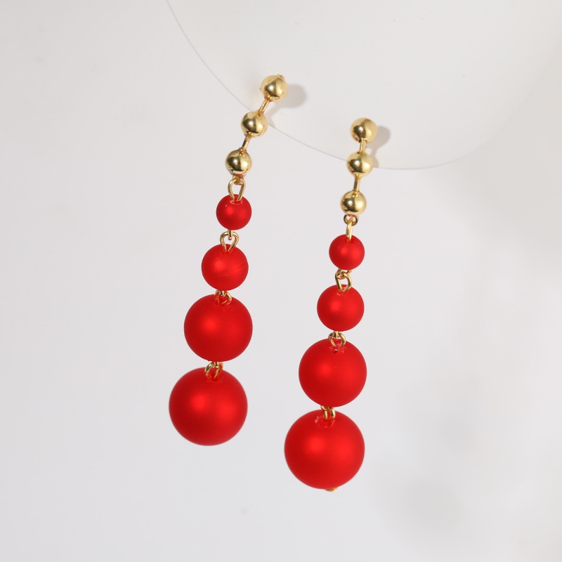 Sterling silver jarum Korea fashion panjang ukuran Merah Mutiara elegan all-match anting-anting kepr